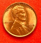 1939-P Lincoln Wheat Cent Penny GEM RED BU From an Original Bank Roll
