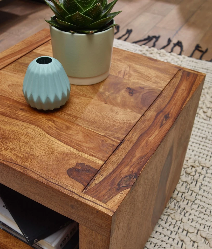 FineBuy Table Basse Bois Massif 50x45x50cm Table d'appoint Table de salon Design - Photo 4/4