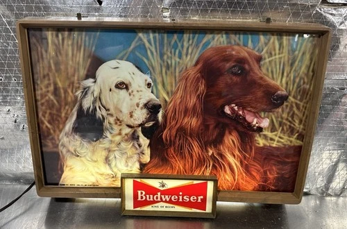 Vintage 1950s Budweiser Beer Lighted Sign English And Irish Setter Hunting Dogs