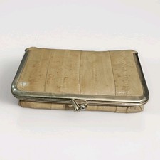Vintage Genuine Eel Skin Coin Purse Wallet Kiss Lock Tan Beige Leather Korea 80s
