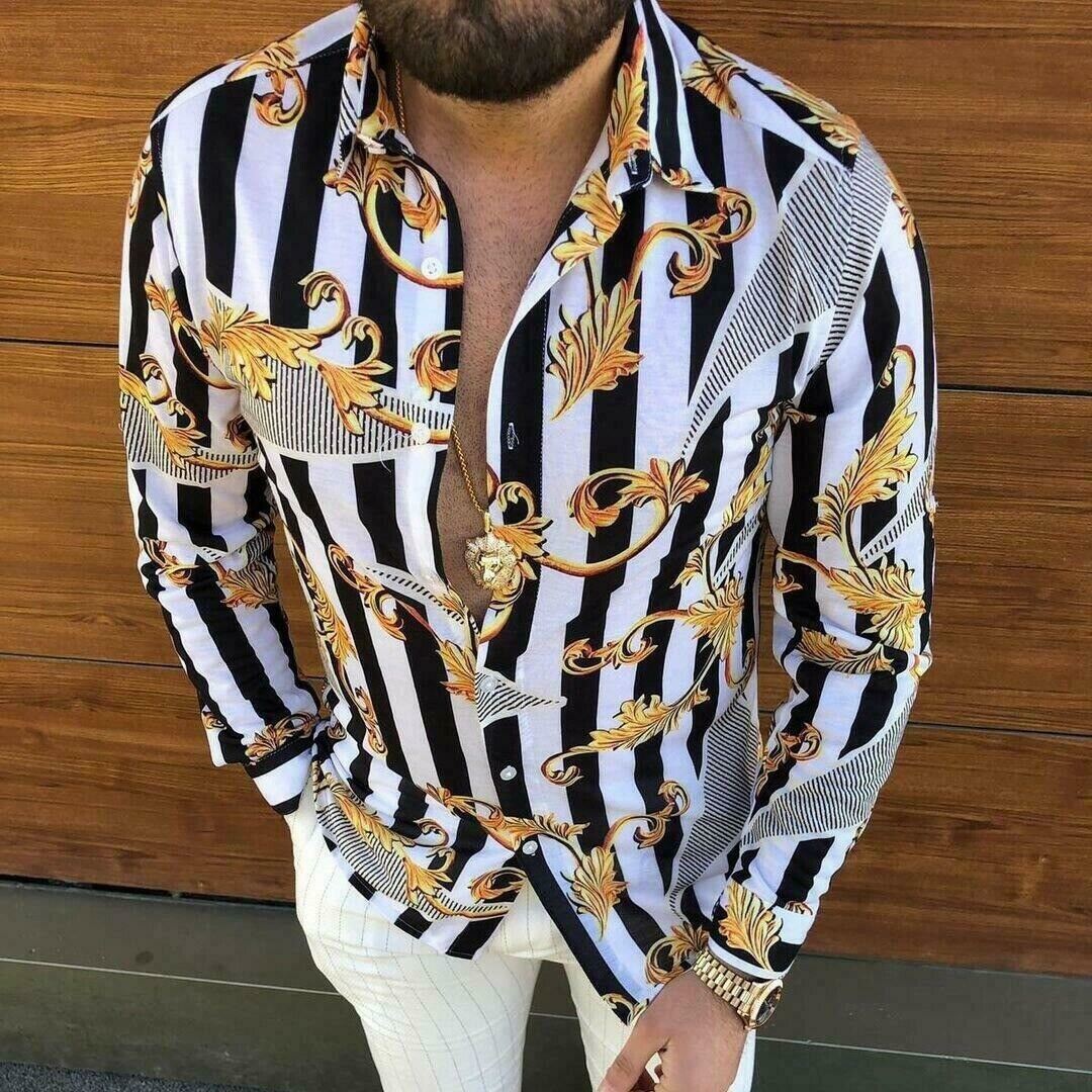 gold and white mens dress shirt ZEROYAA Mens Hipster Gold Rose Printed Slim Fit Long Sleeve Dress Shirts/Prom Performing Shirts