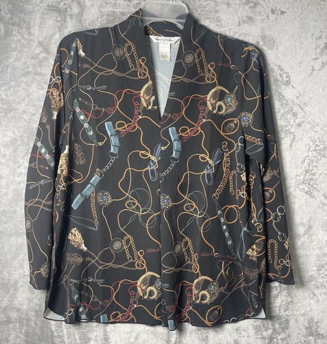 Draper's & Damon's Damen schwarz Langarm Bluse, Handtasche Design Größe Large