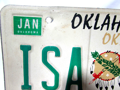 Vintage Oklahoma Native Shield Car Truck License Plate ISA 399