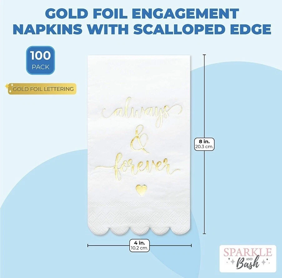 Pack de 100 servilletas blancas para recepción de boda con lámina de oro Foto 2 de 3