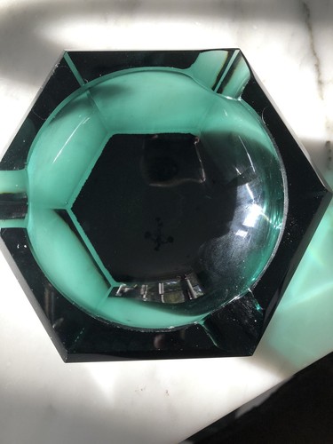 mcm green crystal Handblown And Cut ashtray - Picture 10 of 11