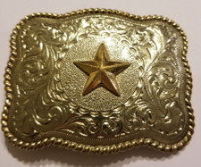 Western Star Silver and Gold Tone Western Style Metal Belt Buckle