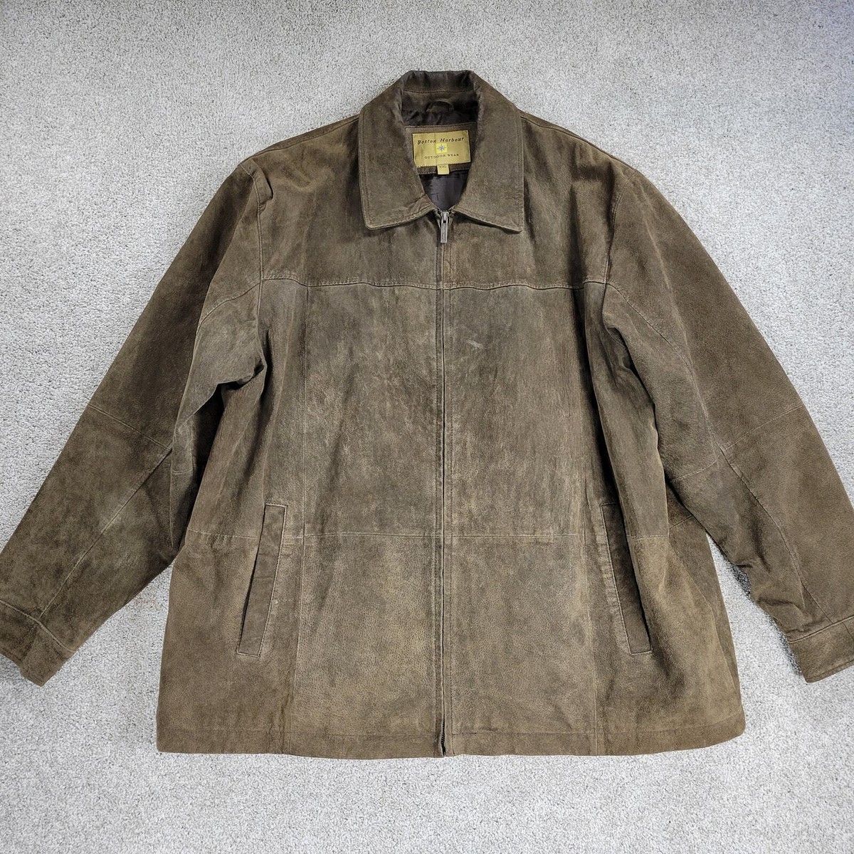 Vintage Boston Harbour Mens Suede Leather Jacket 2XL Brown Full 