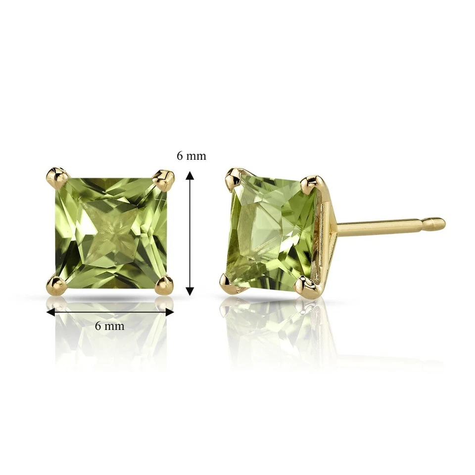 Aretes de peridoto verde corte princesa de 2,18 quilates en oro amarillo de 14 k Foto 2 de 3