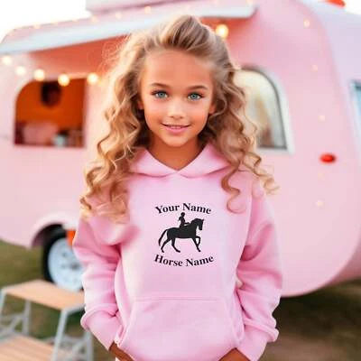 HOOLAROO Custom Pink Horse Rider Hoodie for Girls - Personalised Kids Jumper Sweatshirt -