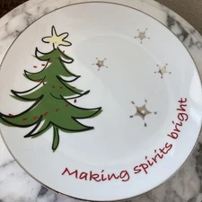 Making Spirits Bright salad/dessert porcelain plates 8” Set of 4. JCP Christmas