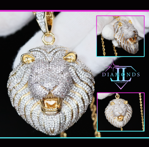 Gold Diamond Lion Pendant | Iced Out Lion Pendant | Simulated Diamond Lion Head