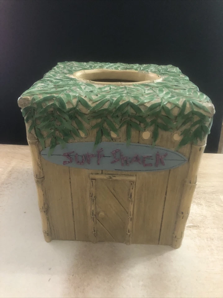 SURF SHACK TIKI HUT TROPICAL HAWAIANO PAÑUELO CAJA SOPORTE BAMBÚ Estilo Boho Foto 3 de 4
