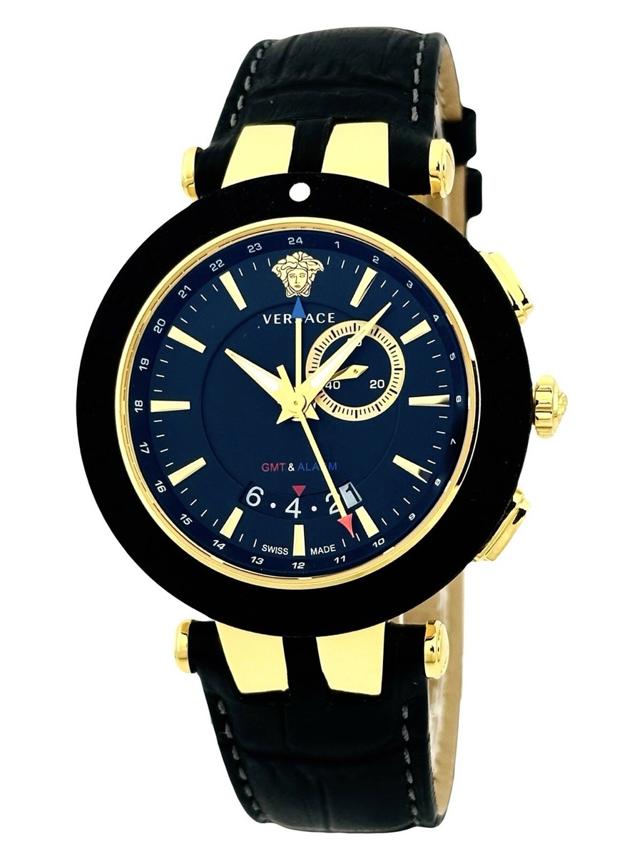 VERSACE 29G7S9D009S009 V-RACE GMT MENS BLACK STRAP & DIAL DATE