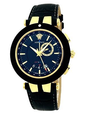 VERSACE 29G7S9D009S009 V-RACE GMT MENS BLACK STRAP & DIAL DATE