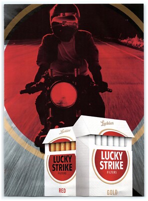 2022 Lucky Strike Filters Print Ad, Rd Gold Motorcycle Rider Helmet Luckies Cigs