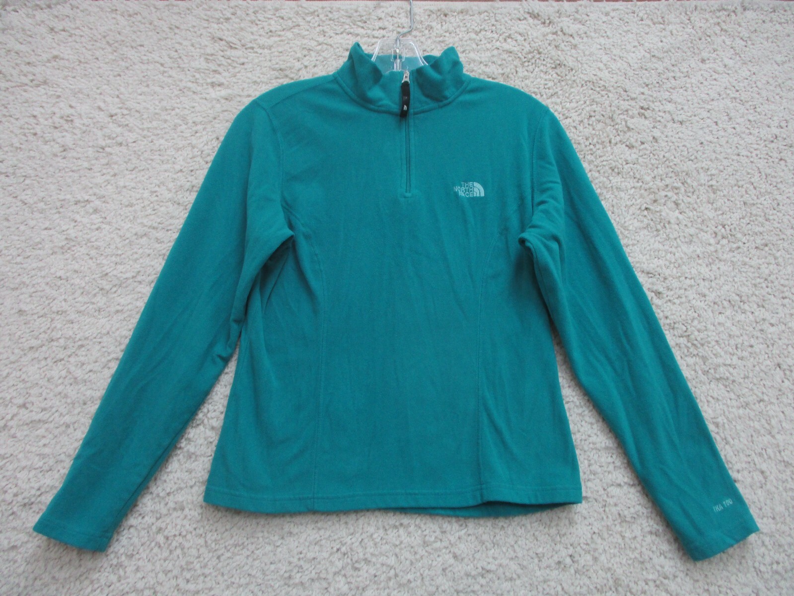 North Face Womens Blue Quarter Zip Stretch Logo Pullover Sweater Small