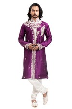 itailorman Men s Embroidered Kurta Set Purple Wedding Festive Ethnic Wear