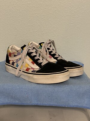 VANS Old Skool Rainbow Checkered Low Top Skate Shoes Women's 5.5  721356