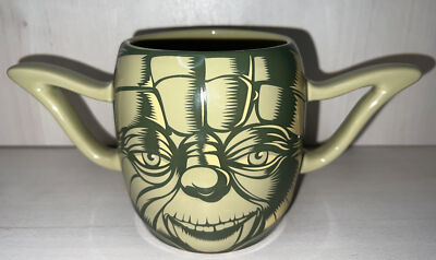 Disney Star Wars Master Yoda 3D Face Green Mug Double Handle 20 oz EUC