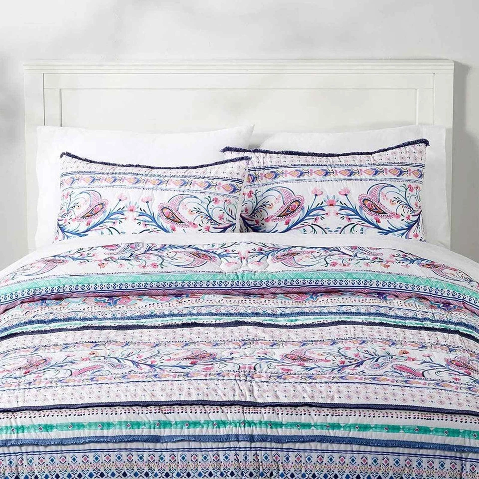 Juego de edredón doble Pottery Barn Teen PBteen Avery Paisley con 2 fundas Foto 4 de 4