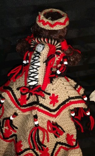Vintage Crocheted Dress / Baby Carrier, Hair Piece 15" Doll Plastic - Picture 6 of 13
