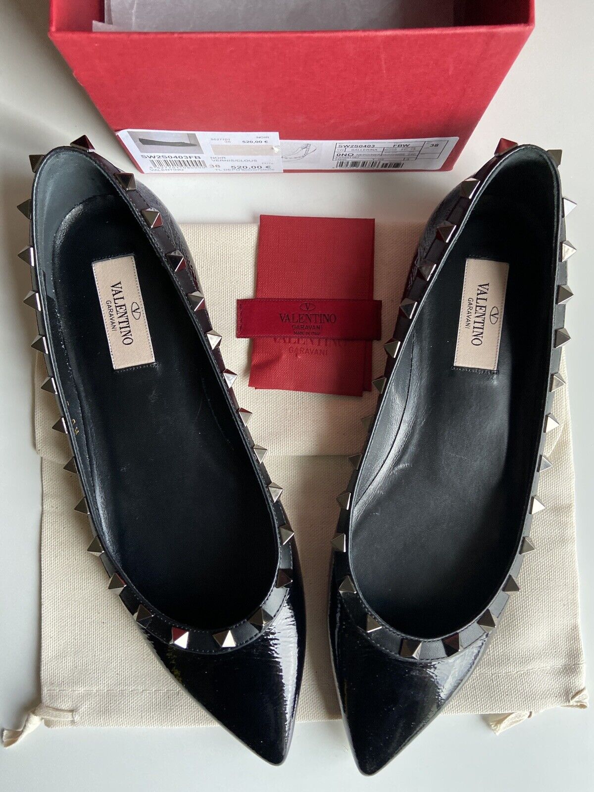 Valentino Noir Flats Black Leather Size 38 | eBay