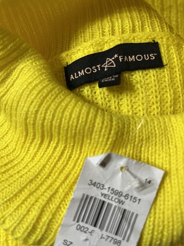 Almost Famous Girl's Medium Sweater - Yellow Ribbed Long Sleeve Turtle Neck New - Picture 4 of 8