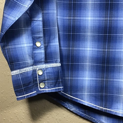 Wrangler TwentyX Western Blue Plaid Shirt BOYS Sz L Pearl Snap Cowboy Rodeo C1 - Picture 7 of 12