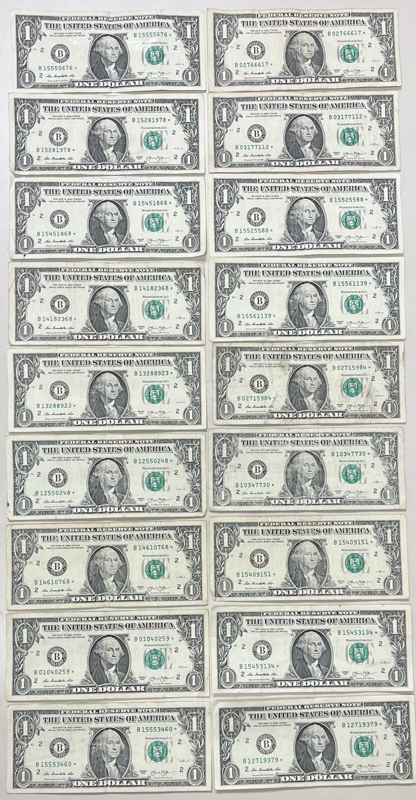 (18) 2013 1 One Dollar (B) Star Note Lot!! 18 NEW YORK DISTRICT STAR
