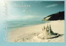 Postcard Great Lakes Splendor beautiful sand castle, Frankfort, MI VTG ME4.