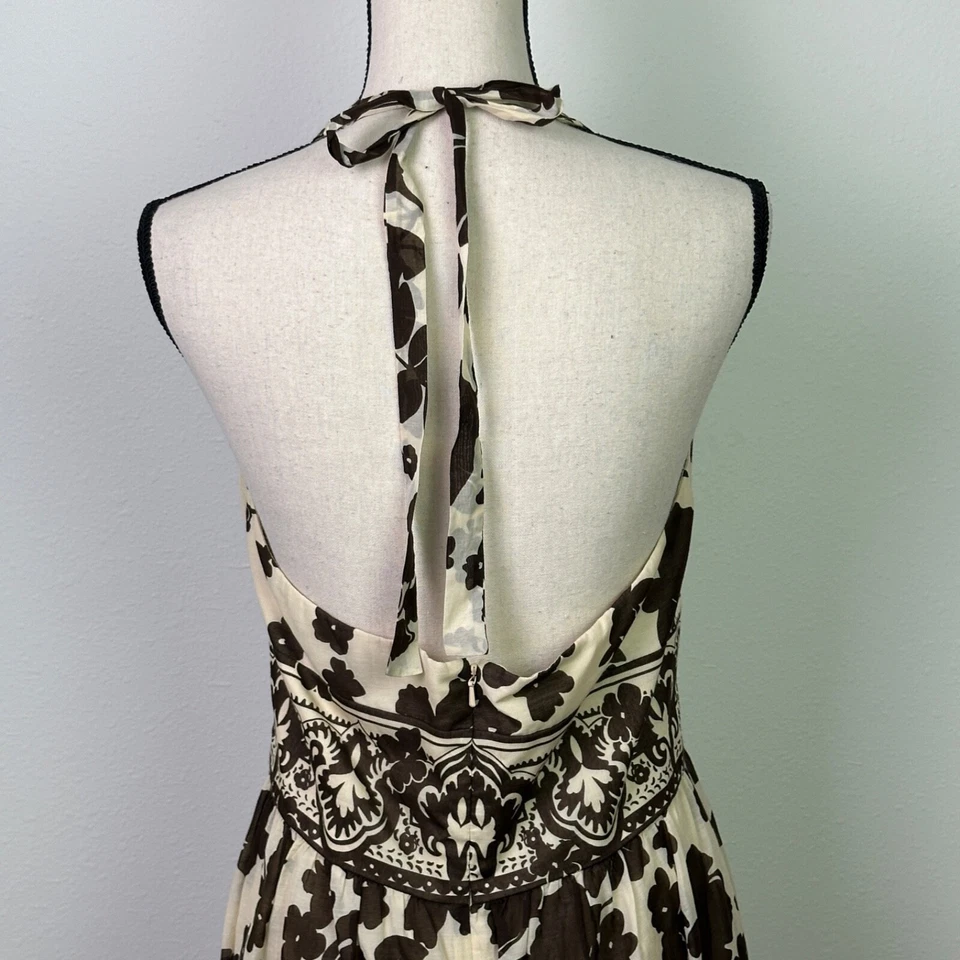 Vestido halter Jones New York para mujer mezcla de algodón seda marrón floral geométrico 10 Foto 4 de 4