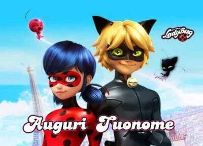Cialda LADYBUG COPPIA Miraculous con NOME Decorazione Torta Ostia o Zucchero