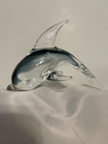 Vintage Murano Glass Formia Dolphin Sculpture Smokey Gray Hand Blown 1970's