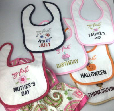 Baby Bibs  Different Occasions Holidays Embroidered Lot of 7