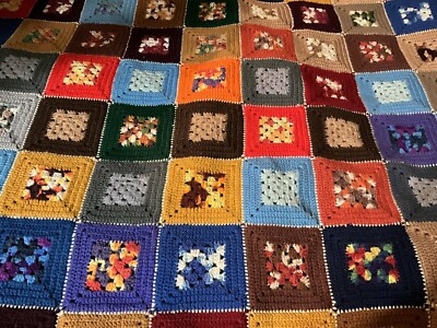 ラグ・カーペット vintage granny blanket blanket Vintage Granny Squares Crochet Lap Blanket Purple Pink & Blue Hand