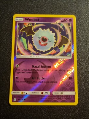 REVERSE HOLO Pokemon Sonne & Mond Kosmische Finsternis TCG Karte Woobat 87/236