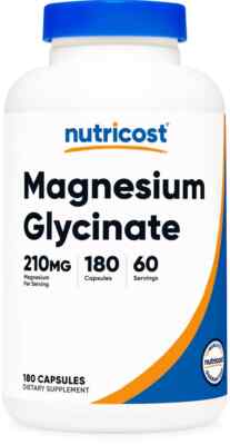 Nutricost Magnesium Glycinate Caps 180 Caps, 210 mg 60 servings EXP 06/2028