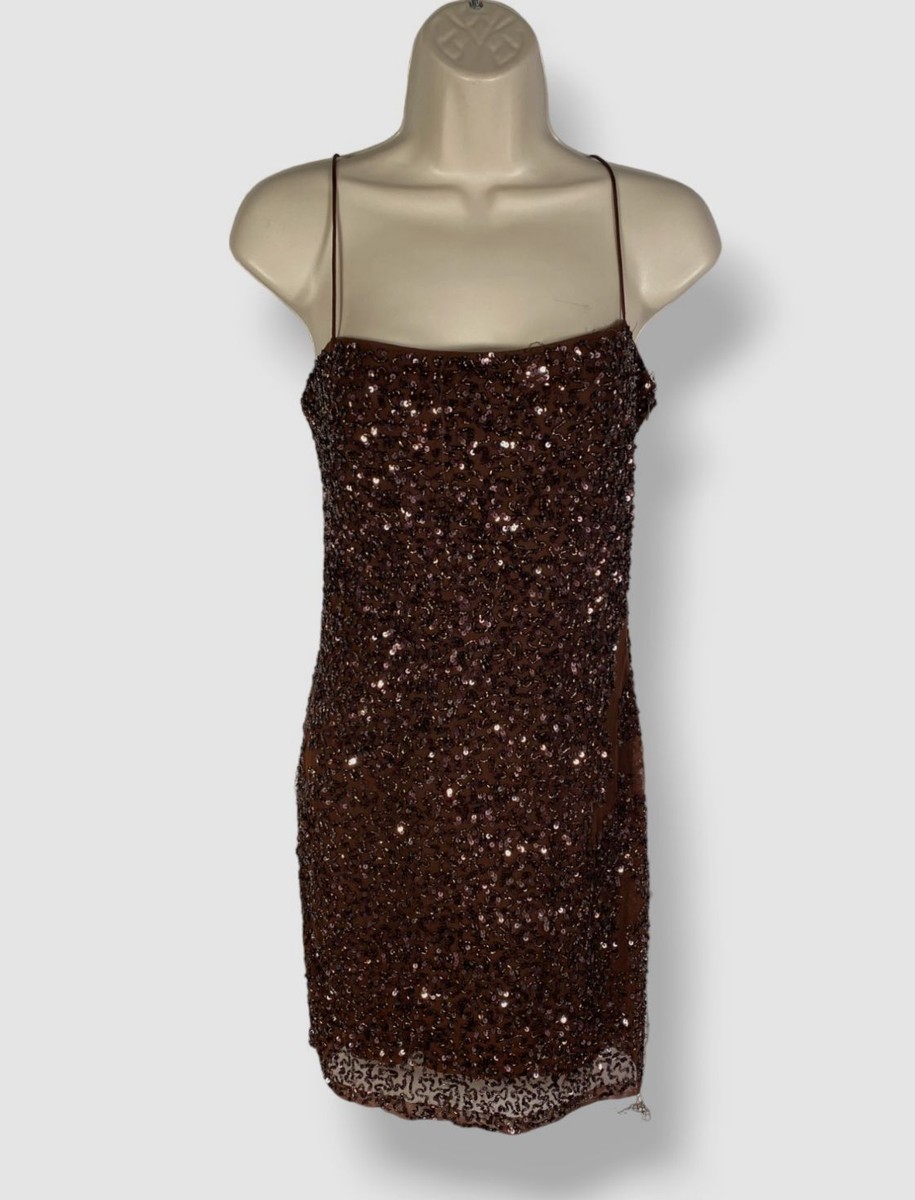 brown square neck mini dress Rihoas Square Neck Sleeveless Mini Dress, Brown / L