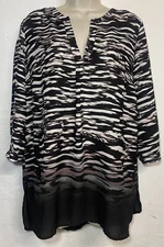 Cynthia Rowley Medium Tunic Blouse Black 3/4 Sleeve V-Neck Top