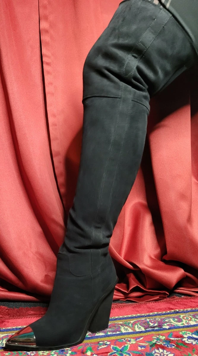 Pretty Little Thing Faux Suede Thigh High Boots Black eBay