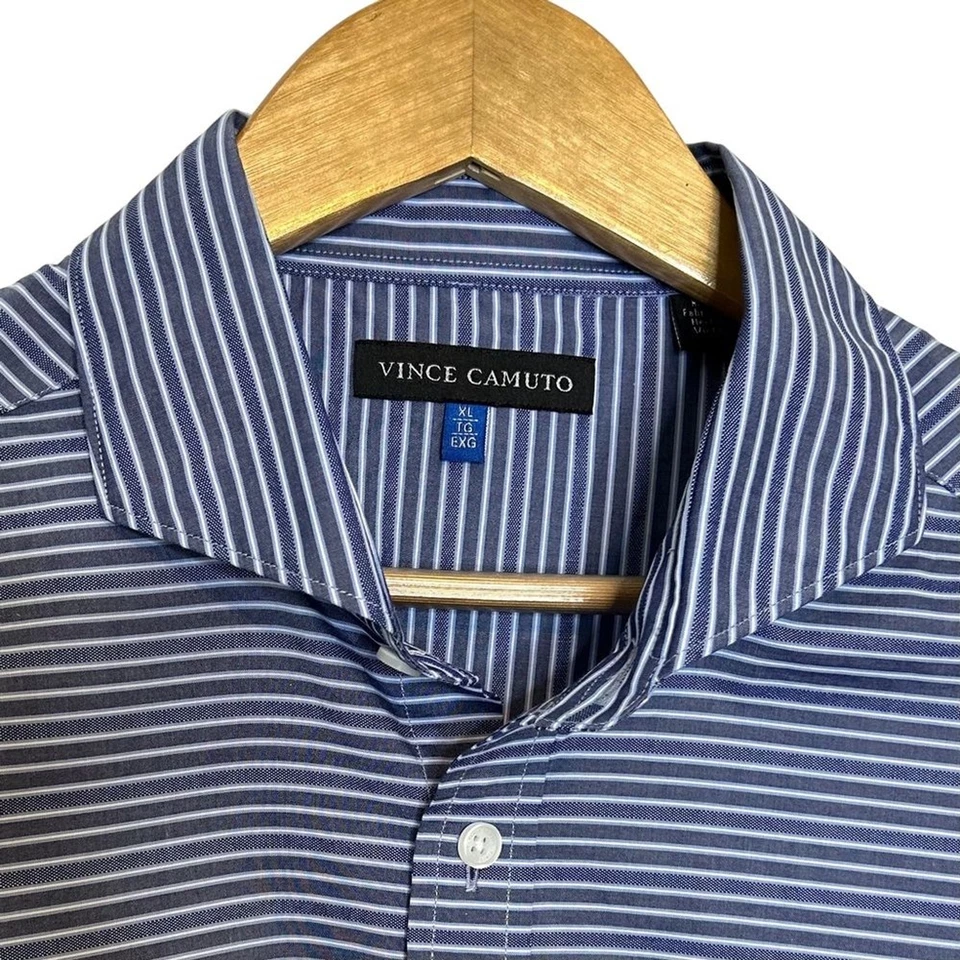 Vince Camuto 男式标准版纽扣衬衫 XL 码蓝色白色条纹学院风 — 第 2/4 张图片