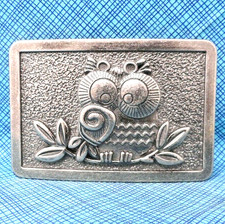 Owl Belt Buckle Cute Happy Bird Wisdom Spirit Animal Boho Hippie Vtg 80s .CPA225