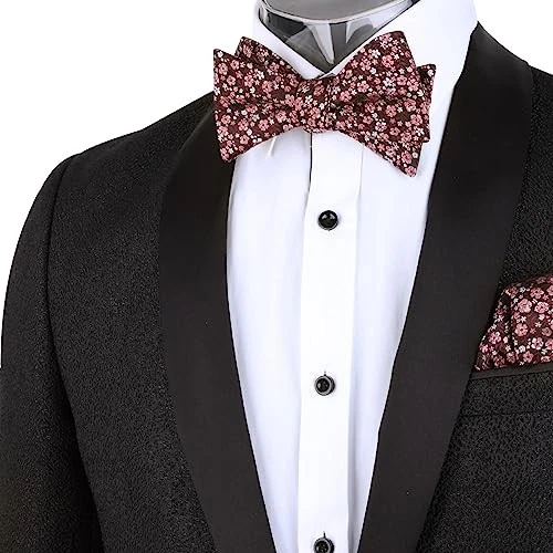  Pajarita floral autoatada para hombre con cuadrado de bolsillo 045-rosa+blanco+rojo oscuro Foto 2 de 4