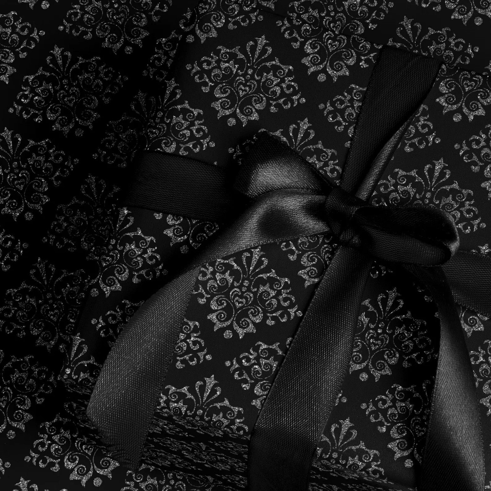 Black Damask Gothic Christmas Wrapping Paper, Elegant Dark M