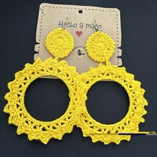 Handmade Big Earring Crochet Yellow
