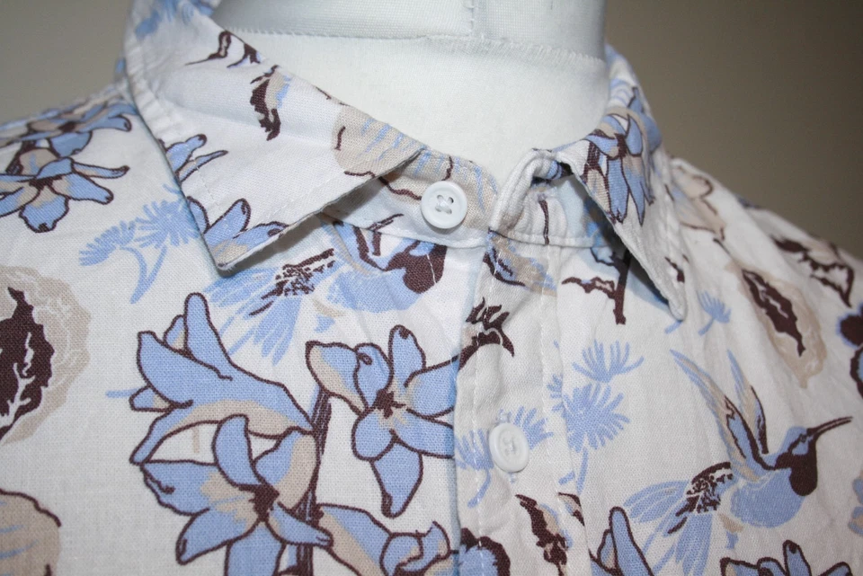 Camisa Sean John Legacy Mezcla de Lino -XXXL/3XL - Blanca - Top Estampado Floral Colibrí Foto 4 de 4