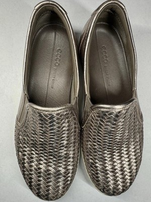 ECCO Soft 7 Woven Slip-On Sneakers Women s 7 Metallic Bronze Leather Comfort
