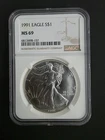 1991 American Silver Eagle Coin - NGC MS69