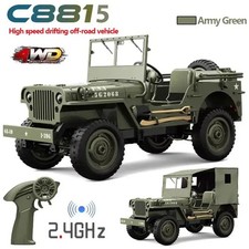 JJRC C8815 RC Car Jeep 2.4G 4WD 1/10 Military Truck LED Light Off-Road RC Car