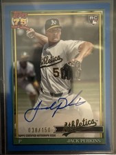 2026 Topps Series 1 Jack Perkins 91A-JPE Rookie Auto /150 Blue Border Athletics